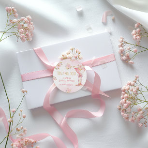 Sticker Rond Remerciement pour Baby Shower Floral Rose Gold