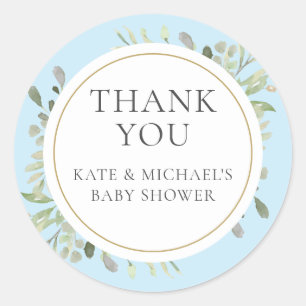 Sticker Rond Remerciement pour Baby Shower Garçon Bleu à l'Aqua