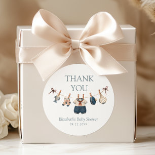Sticker Rond Remerciement pour Baby Shower Garçon Thème Marin