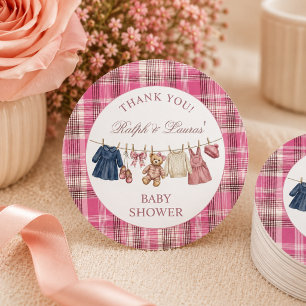 Sticker Rond Remerciement pour Baby Shower Luxueux Ourson Rose