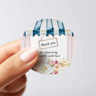 Sticker Rond Remerciement pour Baby Shower Mariage Jardin Flora