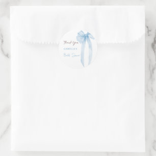 Sticker Rond Remerciement pour Baby Shower Mariage Ruban Bleu