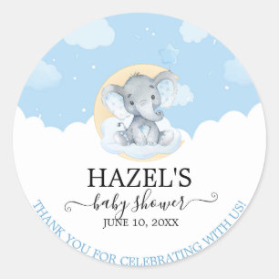 Sticker Rond Remerciement pour Baby Shower Moderne Éléphant Ble