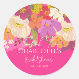 Sticker Rond Remerciement pour Baby Shower Rose Floral Jardin
