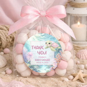 Sticker Rond Remerciement pour Baby Shower Sous l'Océan Fille T