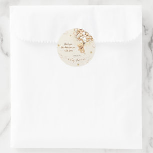 Sticker Rond Remerciement pour Baby Shower Teddy Bear Boho