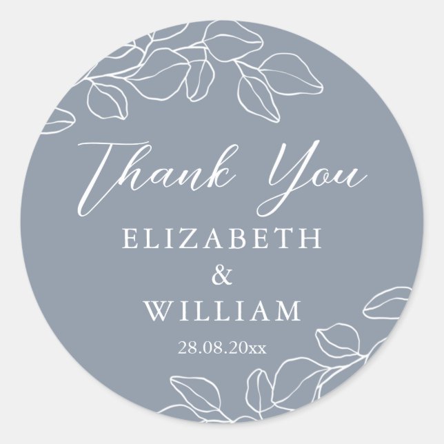Sticker Rond Remerciement pour mariages Eucalyptus Bleu Poussié (Devant)