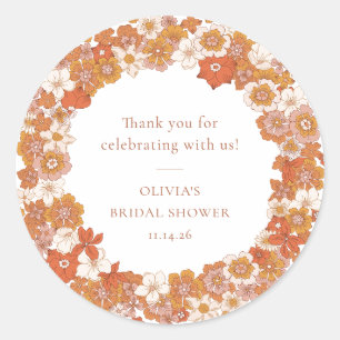 Sticker Rond Remerciement pour une Baby Shower Groovy Boho Oran