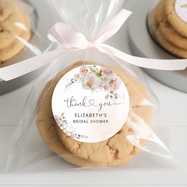 Sticker Rond Remerciement pour une Baby Shower Mariée Fleur Ros (Créateur téléchargé)