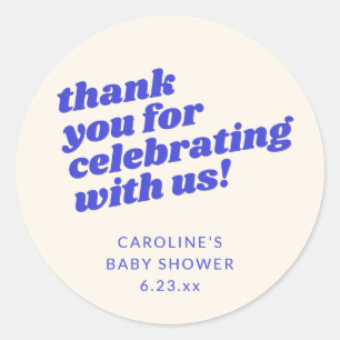 Sticker Rond Remerciement pour une Baby Shower Moderne Bleue Ré