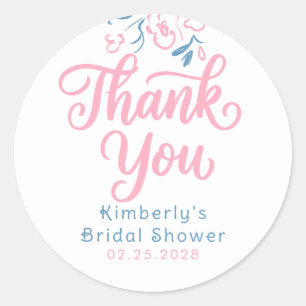 Sticker Rond Remerciement pour une Baby Shower Rose Bleu Poussi