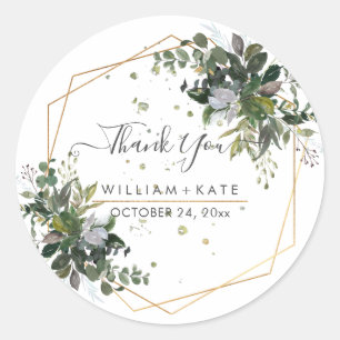 Sticker Rond Remerciement Rustique Feuillage Eucalyptus Blue Gu