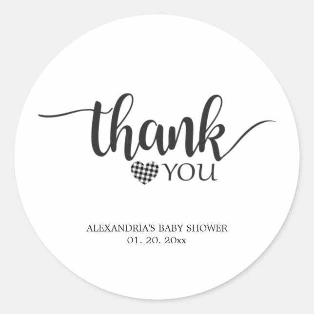 Sticker Rond Remerciement simple noir et blanc pour Baby Shower (Devant)