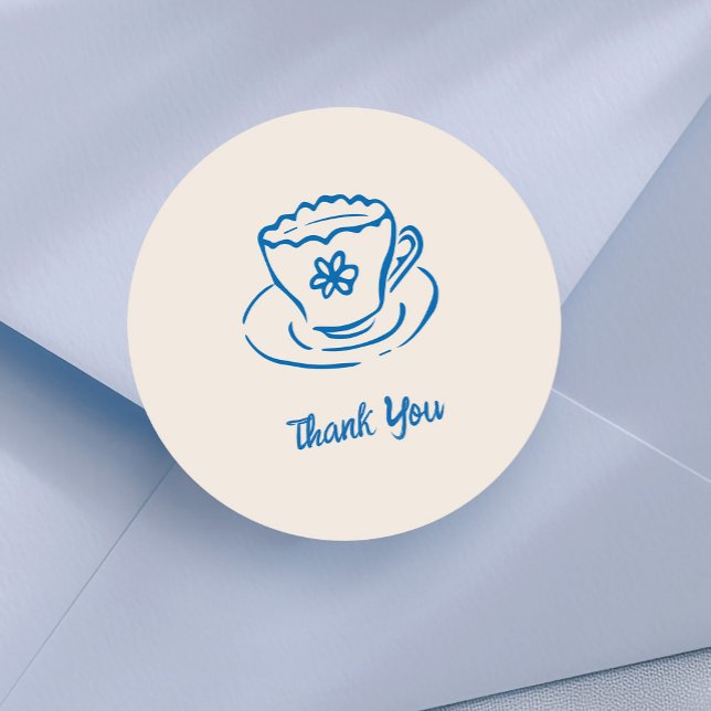 Sticker Rond Remerciement Tasse à Thé Dessinée à la Main Fantai (whimsical tea cup doodle thank you sticker for bridal shower)