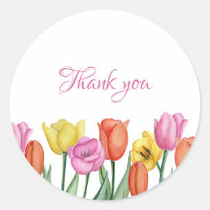 Sticker Rond Remerciement Tulipe Aquarelle