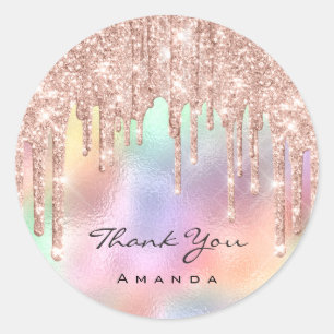 Sticker Rond Remerciements 16e holographie du Rose nuptial