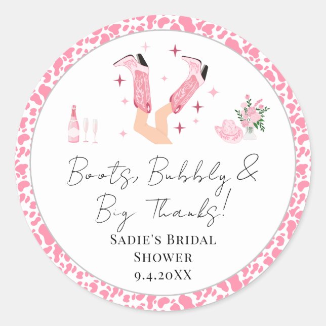 Sticker Rond Remerciements Bottes de Cowboy & Bridal Shower à B (Devant)