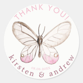Sticker Rond Remerciements! Broussailler Papillon Mariage Favor