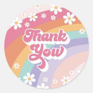 Sticker Rond Remerciements d'anniversaire Rétro Arc-en-ciel