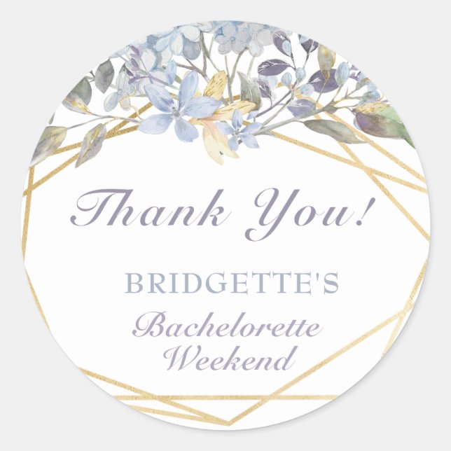 Sticker Rond Remerciements de fête de bachelorette florale bleu (Devant)