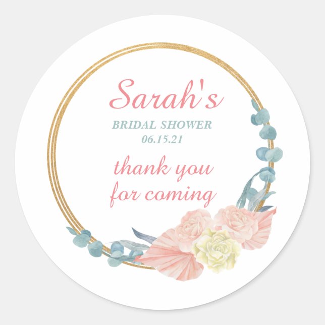 Sticker Rond Remerciements de fête de mariage floraux modernes (Devant)