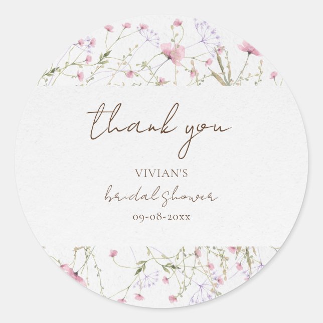 Sticker Rond Remerciements de Fête de Mariage pour Fleur Sauvag (Devant)