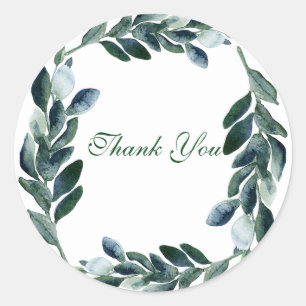 Sticker Rond Remerciements de feuilles d'aquarelle verte botani