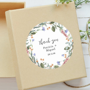 Sticker Rond Remerciements de mariage avec feuille de fleur sau
