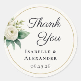 Sticker Rond Remerciements de mariage botanique blanc