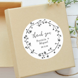 Sticker Rond Remerciements de mariage champêtre moderne avec fl