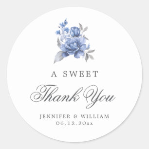 Sticker Rond Remerciements de mariage Doux Bleu Poussiéreux Flo