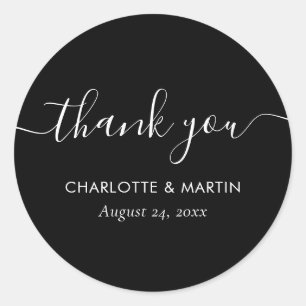Sticker Rond Remerciements de mariage/époque moderne noir