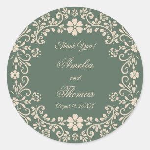 Sticker Rond Remerciements de mariage floraux verts rustiques
