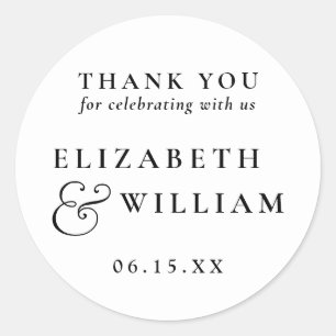 Sticker Rond Remerciements de mariage monogramme moderne noir e