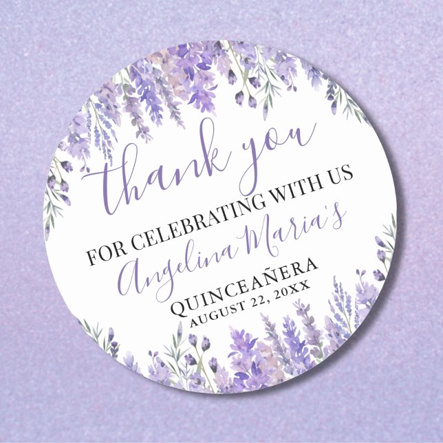 Sticker Rond Remerciements de Quinceanera Violette (Purple Quinceanera Thank You Classic Round Sticker)