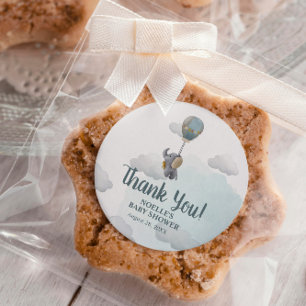 Sticker Rond Remerciements! Elephant de bébé gris dans un ballo