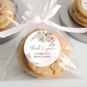 Sticker Rond Remerciements Fête de Mariage Floral Rose Pâle