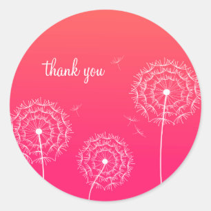 Sticker Rond Remerciements Fleur de Pissenlit Blanc Rose Minima