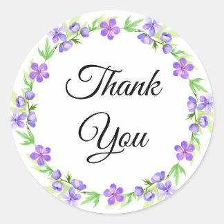 Sticker Rond Remerciements Fleuris Violet Élégant