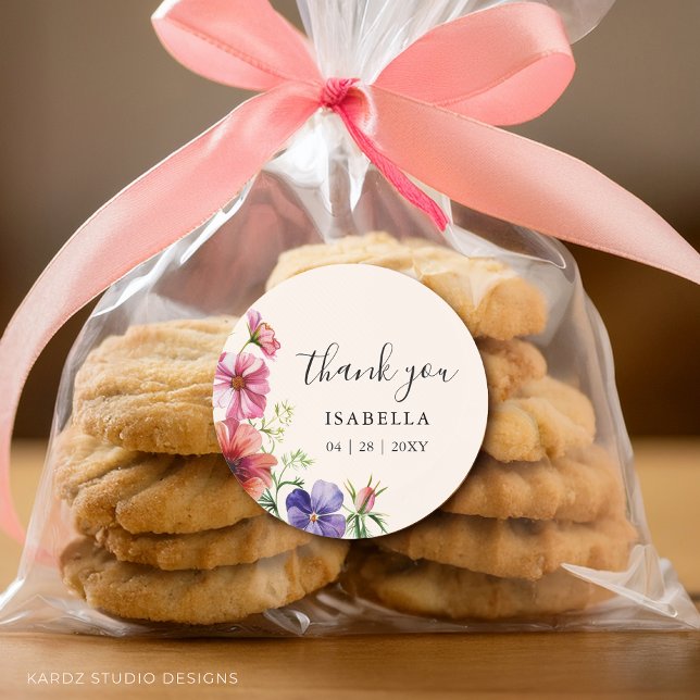 Sticker Rond Remerciements Fleurs de Fleur d'Eau Aquarelle pour (Stickers come in 3 and 1.5 inches. Choose size before checkout.)