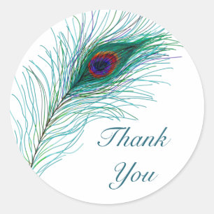 Sticker Rond Remerciements   Plumes de paon 