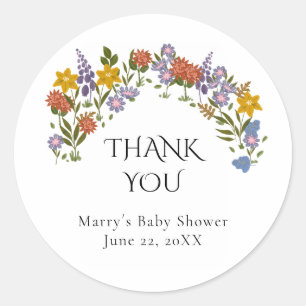Sticker Rond Remerciements pour Baby Shower Boho Wildflowers