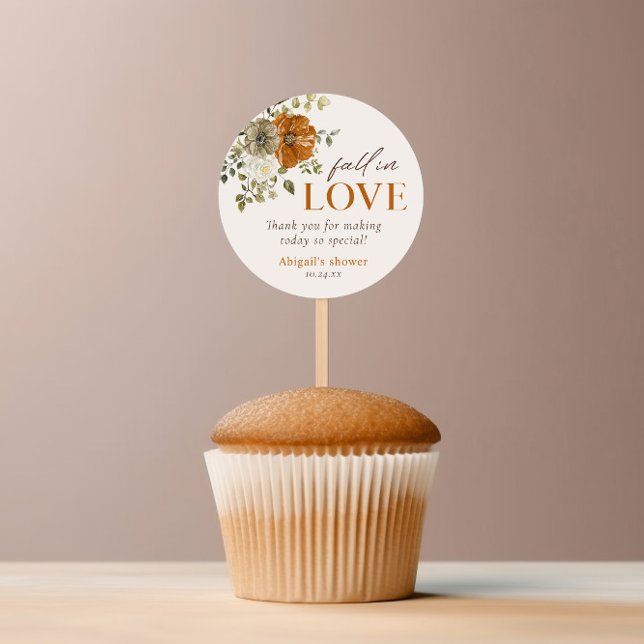 Sticker Rond Remerciements pour Baby Shower Champêtre de Fleurs (Rustic fall Flowers Bridal Shower Thank You Round Sticker cake topper)