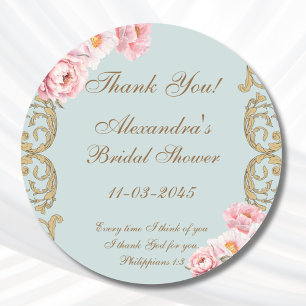 Sticker Rond Remerciements pour Baby Shower Chrétien de Blue Pe
