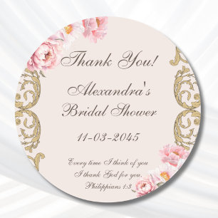 Sticker Rond Remerciements pour Baby Shower chrétien Pivoine Ro