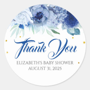 Sticker Rond Remerciements pour Baby Shower Fleurs Bleues