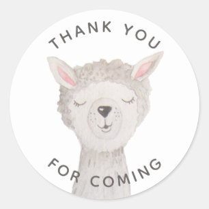 Sticker Rond Remerciements pour Baby Shower Llama   Drôle d'ani