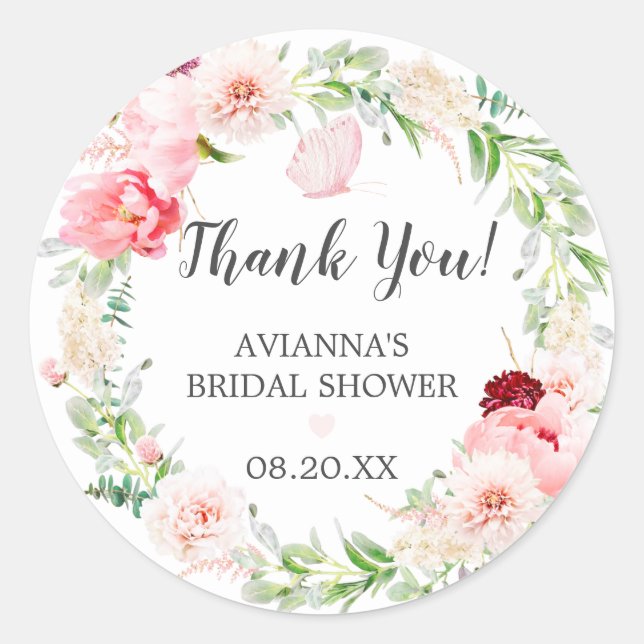 Sticker Rond Remerciements pour Baby Shower Mariage Rose Foncé  (Devant)