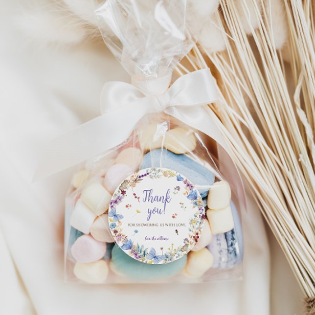 Sticker Rond Remerciements pour Baby Shower Meadow Flowers (Créateur téléchargé)