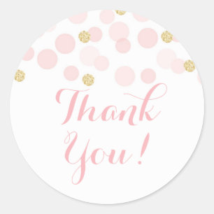 Sticker Rond Remerciements pour Baby Shower Pink Gold Dots
